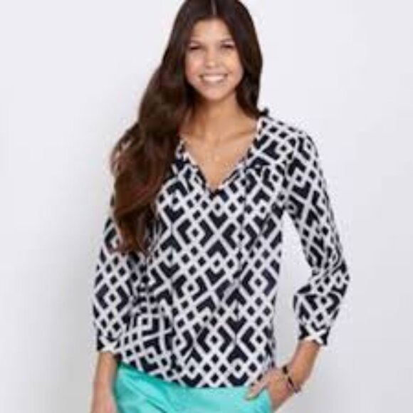 Vineyard Vines Abstract Tassel Tie Top XS Navy - Picture 3 of 6